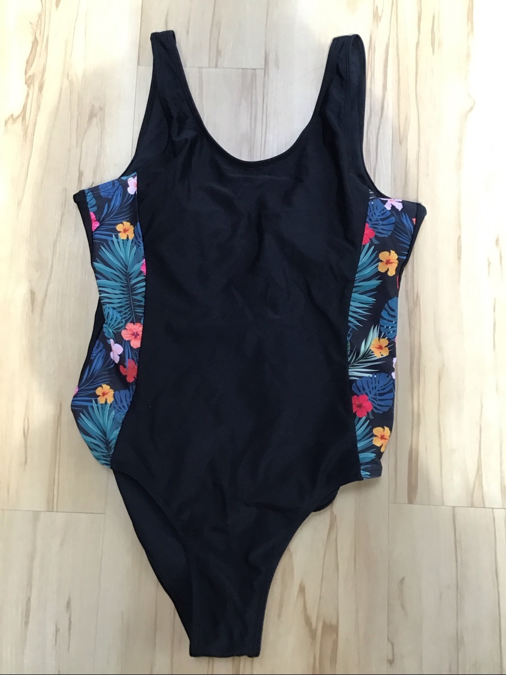 Black Tropical Print One Piece Swimsuit Teen 16 Yr NWOT